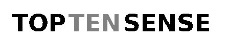 한국어: 탑텐센스 로고 – ‘ten’은 회색, 나머지는 검정색 텍스트 영어: TopTenSense logo – word ‘ten’ in gray, others in black