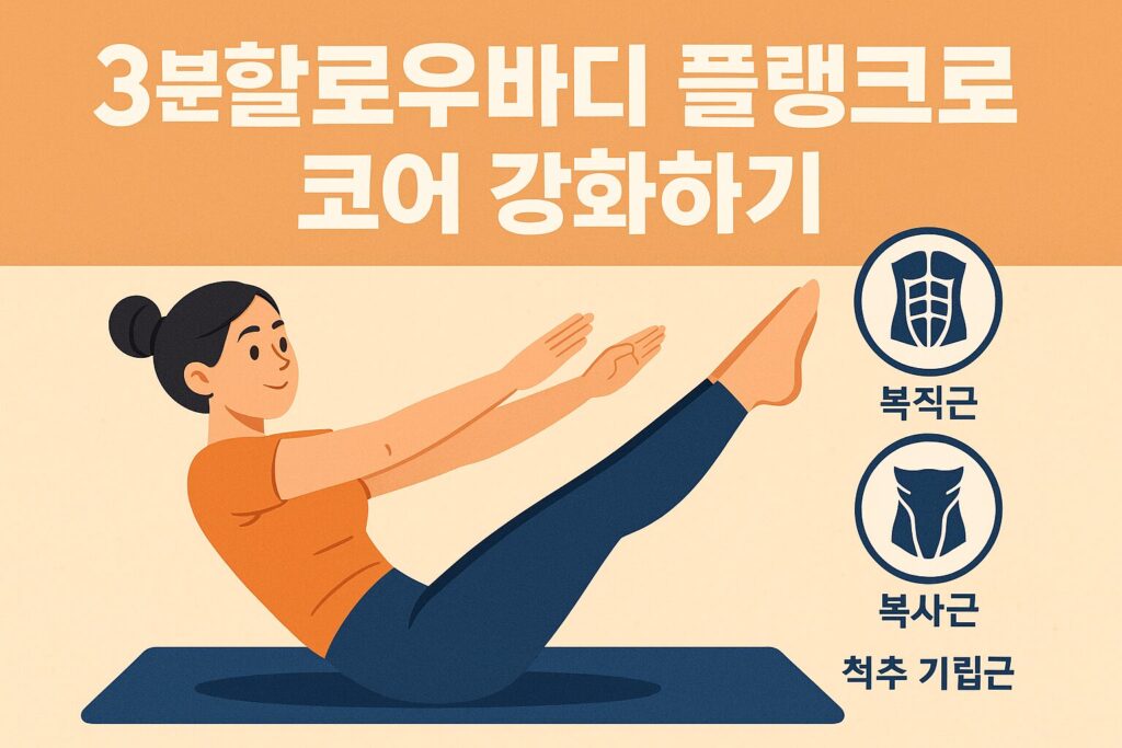 3분 할로우바디 플랭크 – 코어 강화 운동 (복직근, 복사근, 척추 기립근)