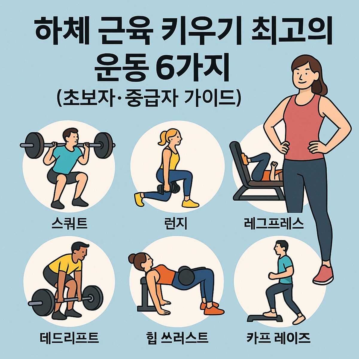 하체 근육 키우기 운동 가이드 – 초보자부터 중급자를 위한 스쿼트, 런지, 레그프레스 등 TOP 6 루틴