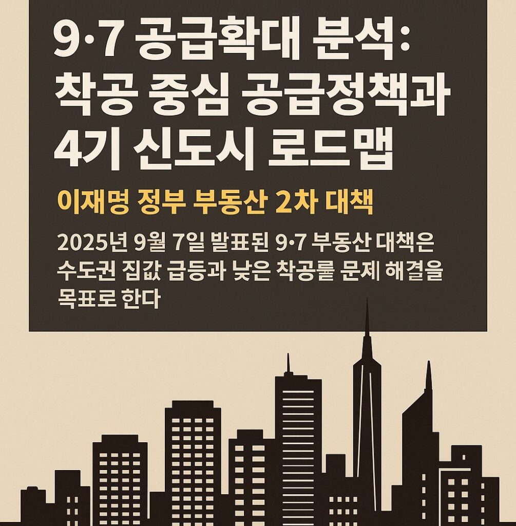 9·7 공급확대 분석 – 착공 중심 공급정책과 4기 신도시 로드맵 인포그래픽